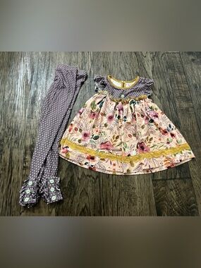 cheeky plum Purple Polka Dot Dress with Mustard Trim